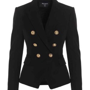 Double breast blazer jacket with logo buttons BALMAIN Black