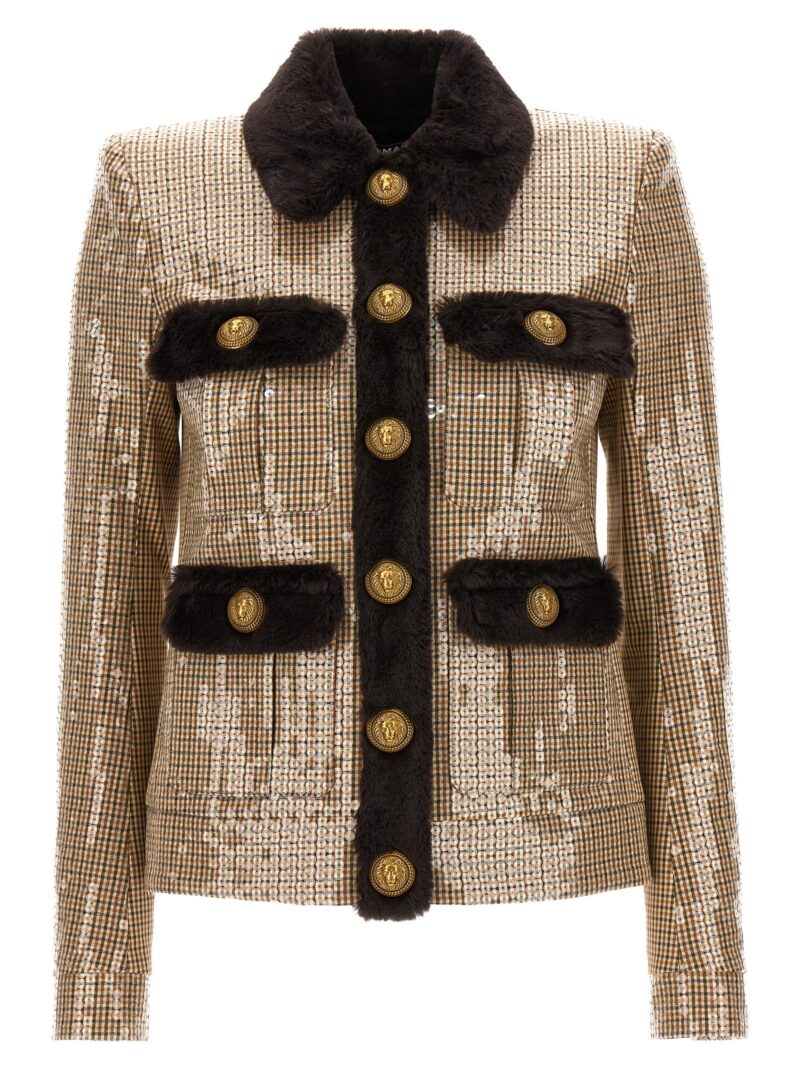 Faux fur sequin jacket BALMAIN Multicolor