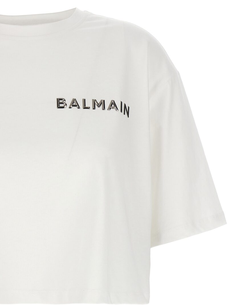 Logo cropped T-shirt Woman BALMAIN White