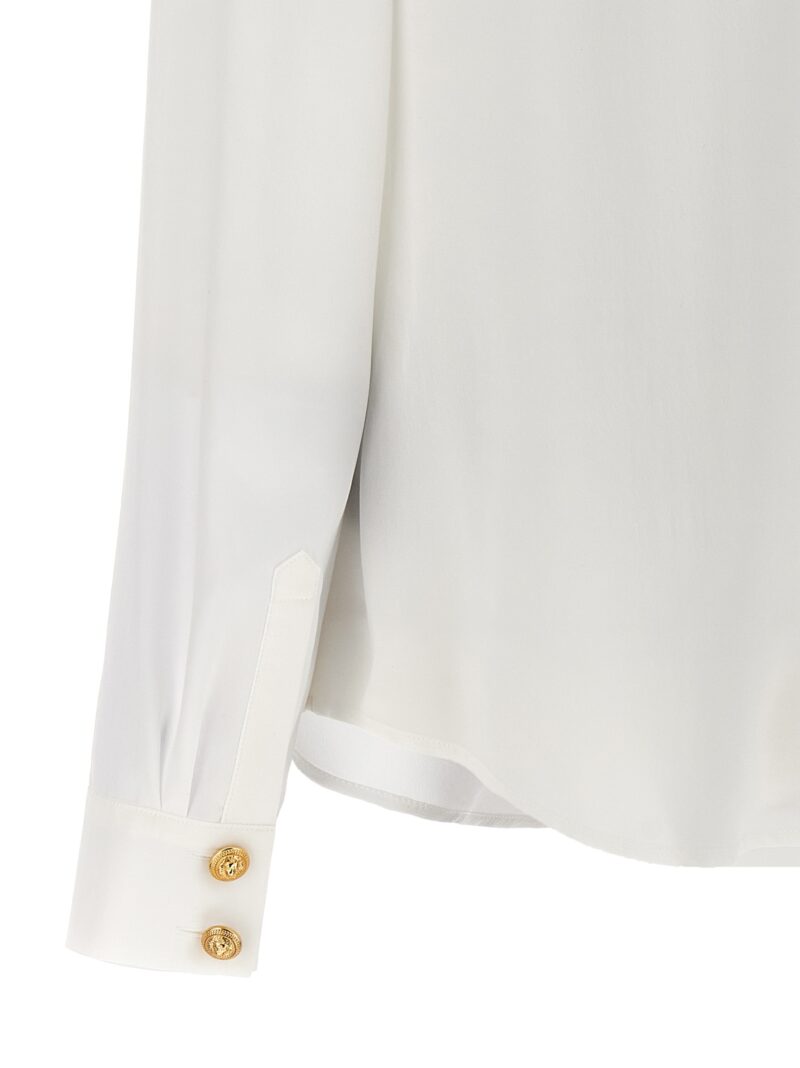 Logo button shirt 100% silk BALMAIN White