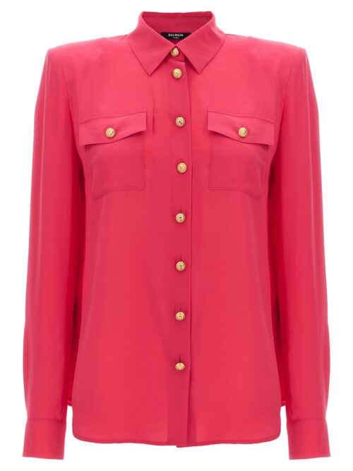 Logo button shirt BALMAIN Fuchsia