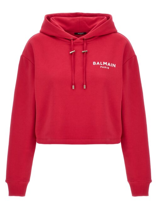 Flocked logo cropped hoodie BALMAIN Fuchsia