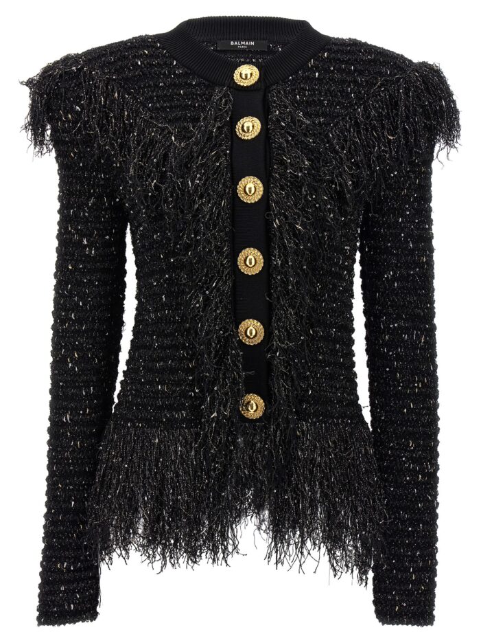 'Glittered Fringed' short jacket BALMAIN Black
