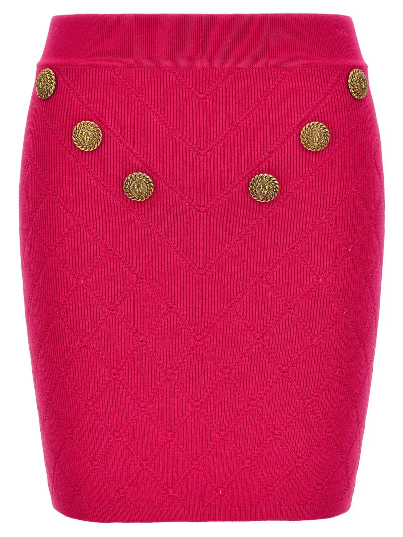 Logo button knitted skirt BALMAIN Fuchsia