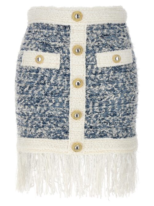 Fringed tweed skirt BALMAIN Light Blue