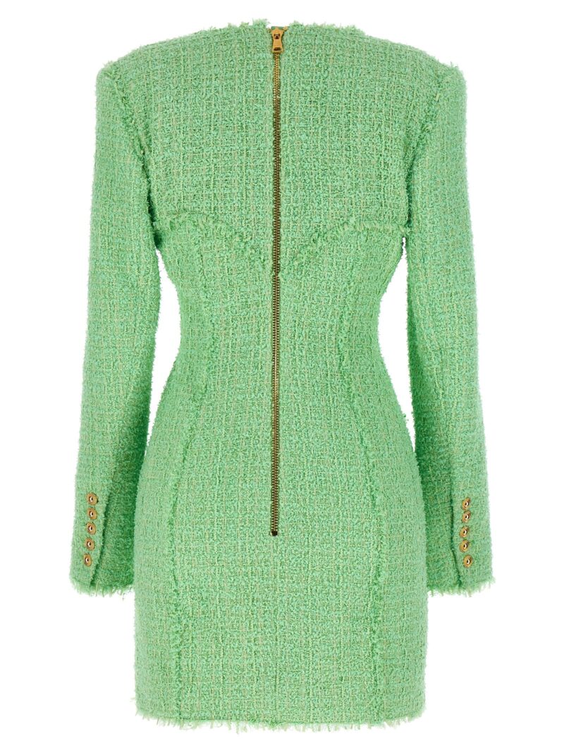 Logo button tweed dress CF1R9103XF917DF BALMAIN Green