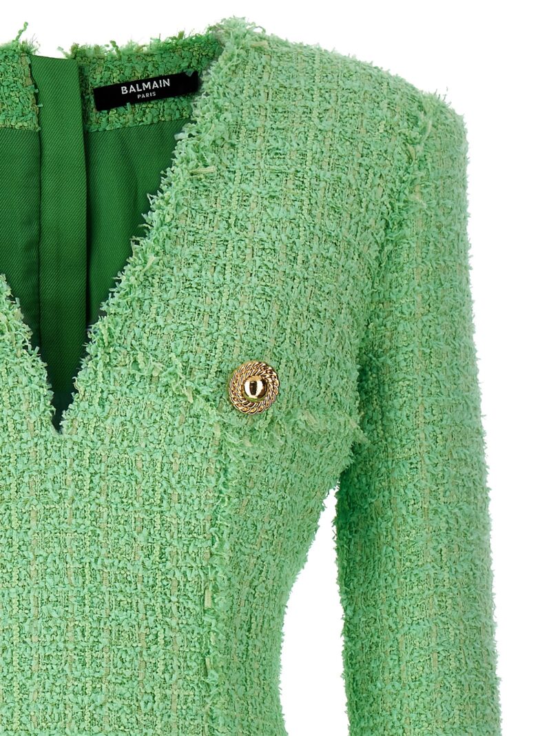 Logo button tweed dress Woman BALMAIN Green