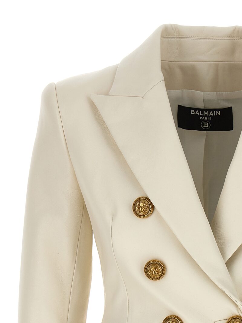 Double-breasted leather blazer Woman BALMAIN White