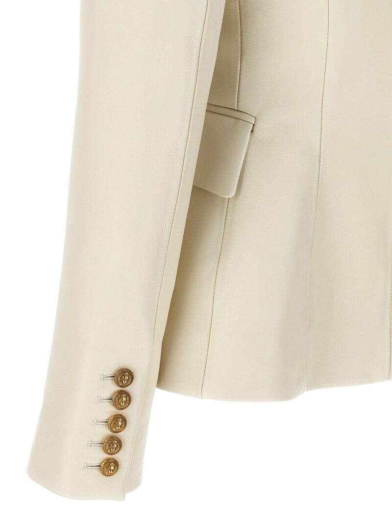 Double-breasted leather blazer 100% goat leather (Capra Hircus Hircus) BALMAIN White