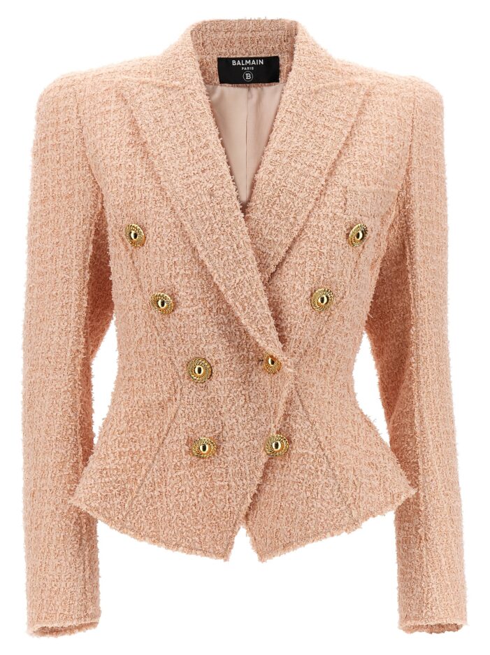 Tweed double-breasted blazer BALMAIN Pink