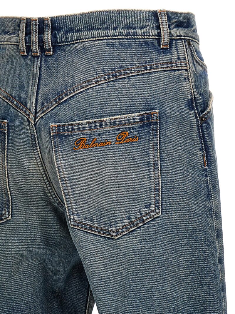 Logo embroidery denim jeans 100% cotton BALMAIN Light Blue