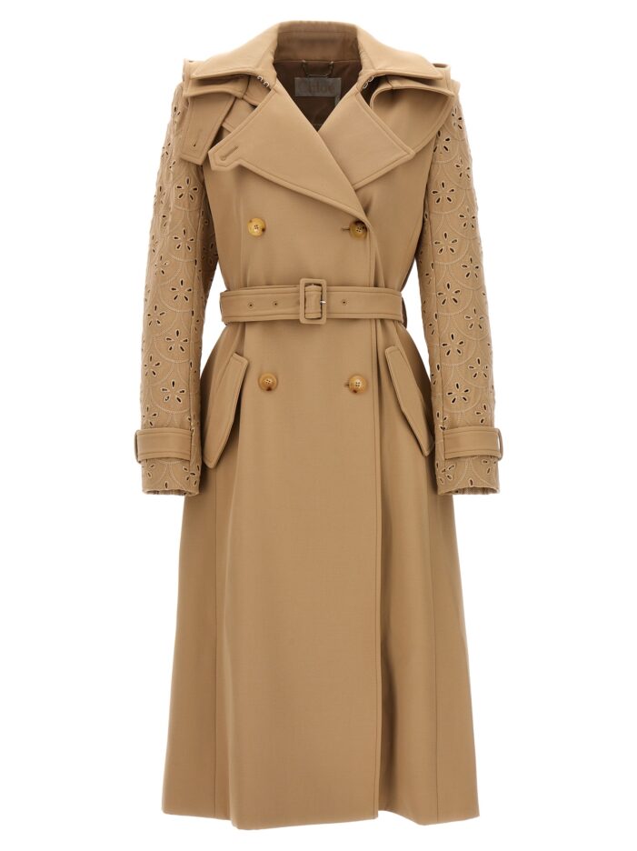 Embroidered hooded trench coat CHLOÉ Beige