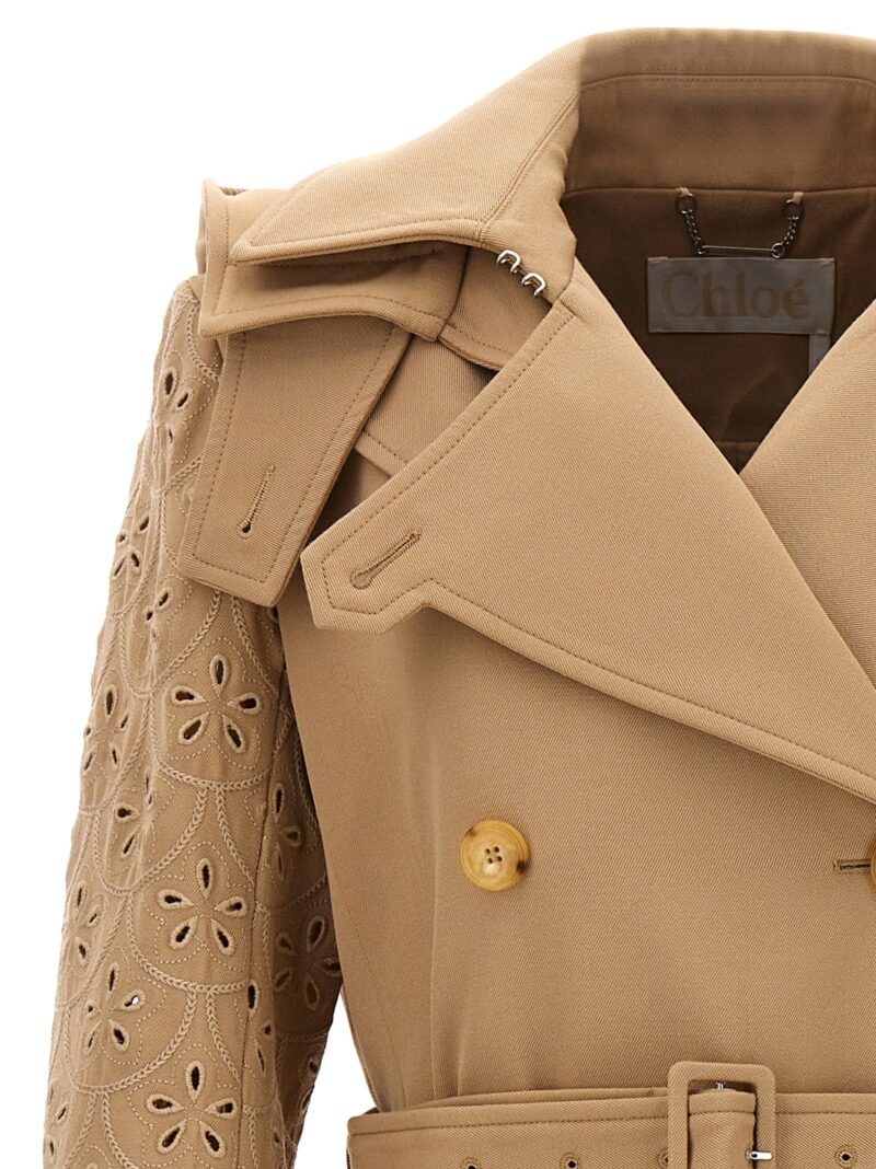 Embroidered hooded trench coat 100% wool CHLOÉ Beige