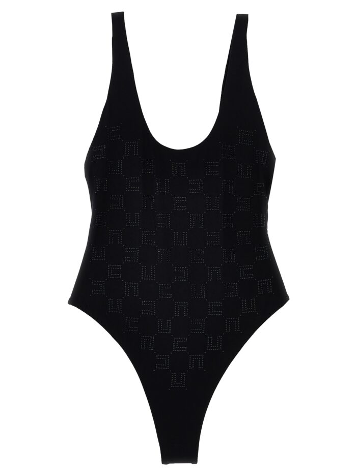 Rhinestone logo one-piece swimsuit ELISABETTA FRANCHI Black