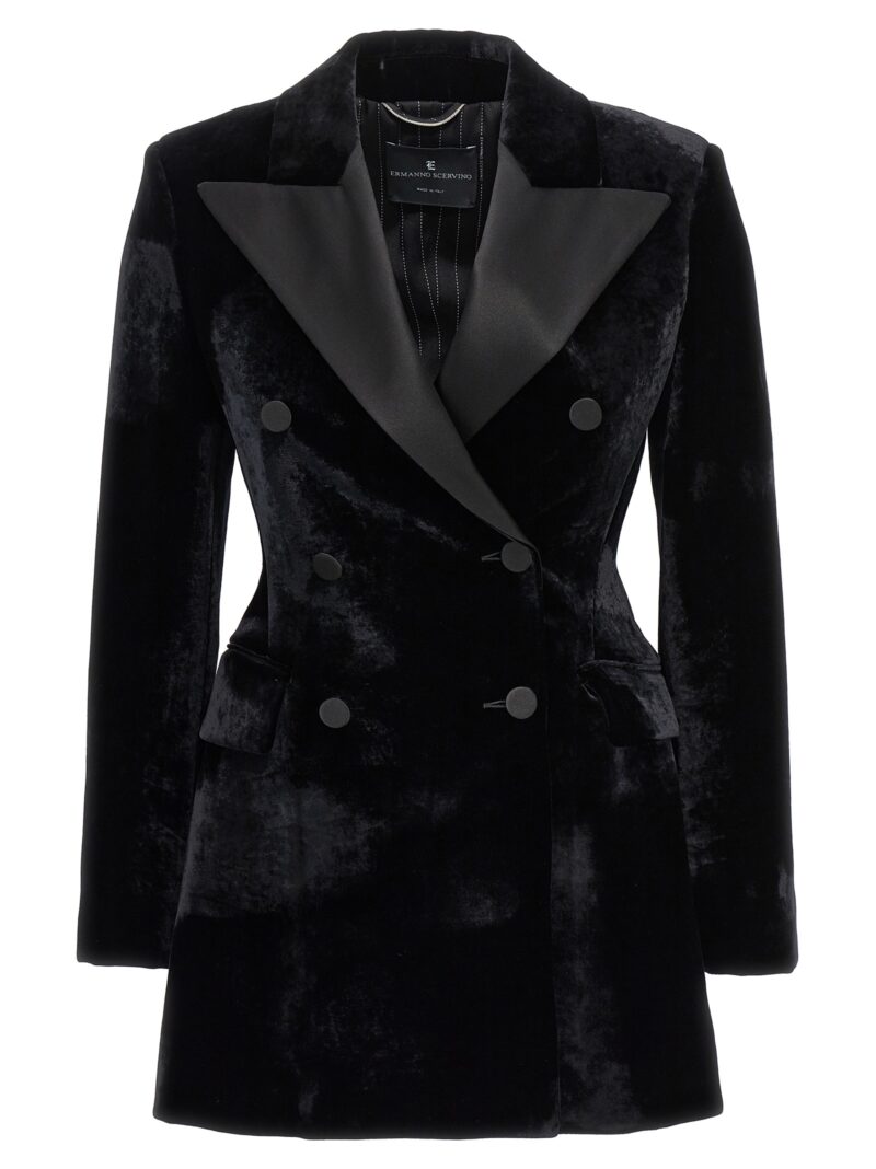 Velvet double-breasted blazer ERMANNO SCERVINO Black