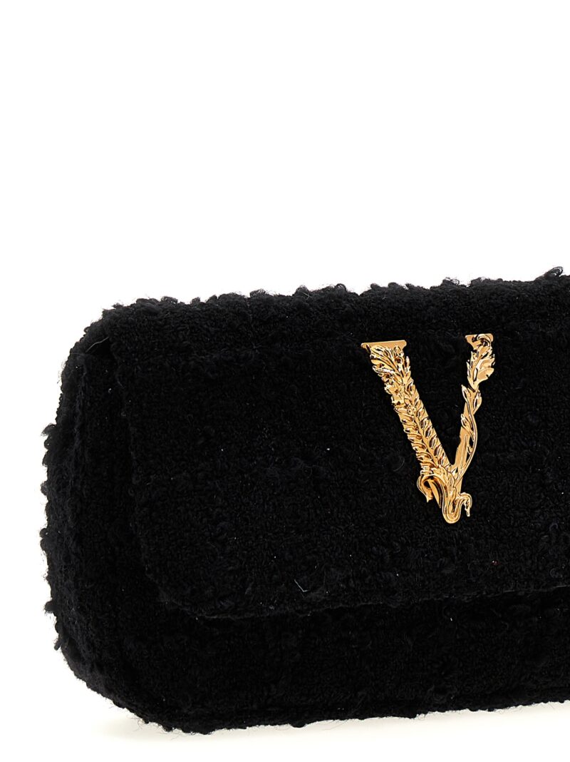 Logo tweed crossbody bag Woman VERSACE Black