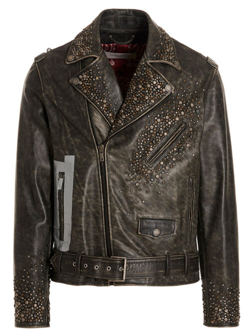 Distressed leather biker jacket GOLDEN GOOSE Black