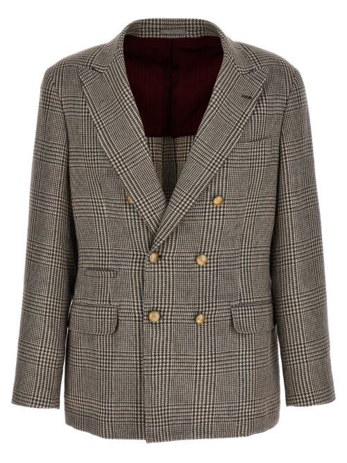 Check double-breasted blazer BRUNELLO CUCINELLI Gray