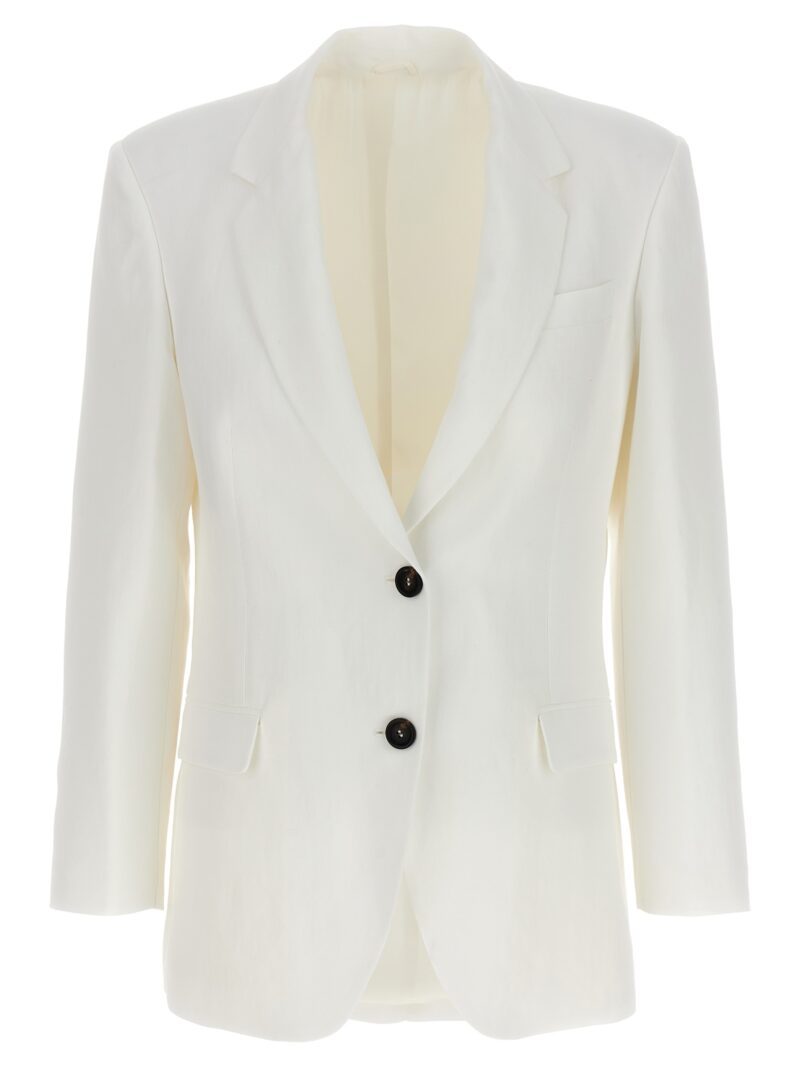 Single-breasted linen blend blazer BRUNELLO CUCINELLI White