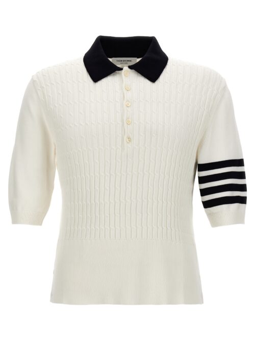 'Placed baby cable rib' polo shirt THOM BROWNE White/Black