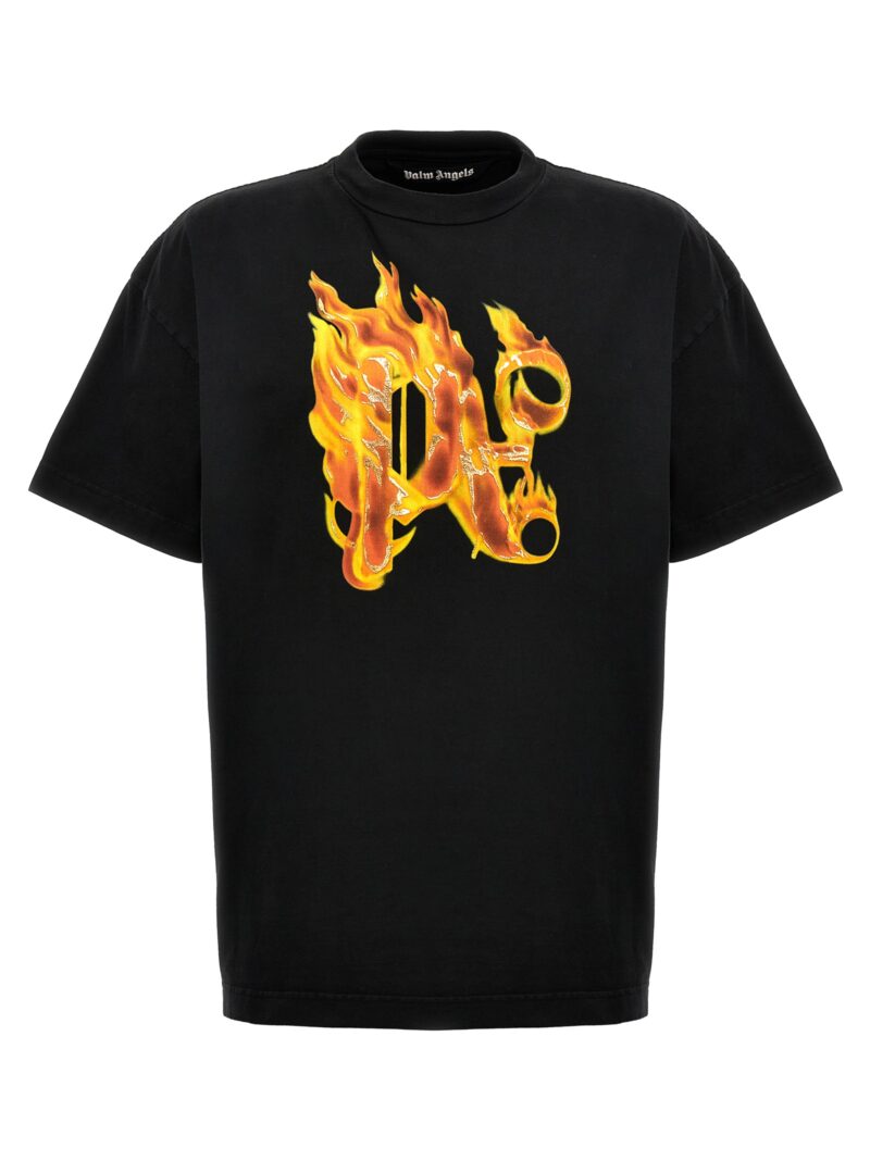 'Burning Monogram' T-shirt PALM ANGELS Black