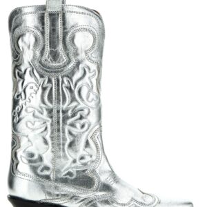 'Silver Mid Shaft Embroidered Western' boots GANNI Silver