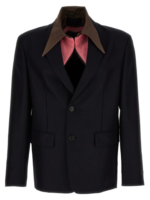 Removable collar single-breasted blazer PRADA Blue