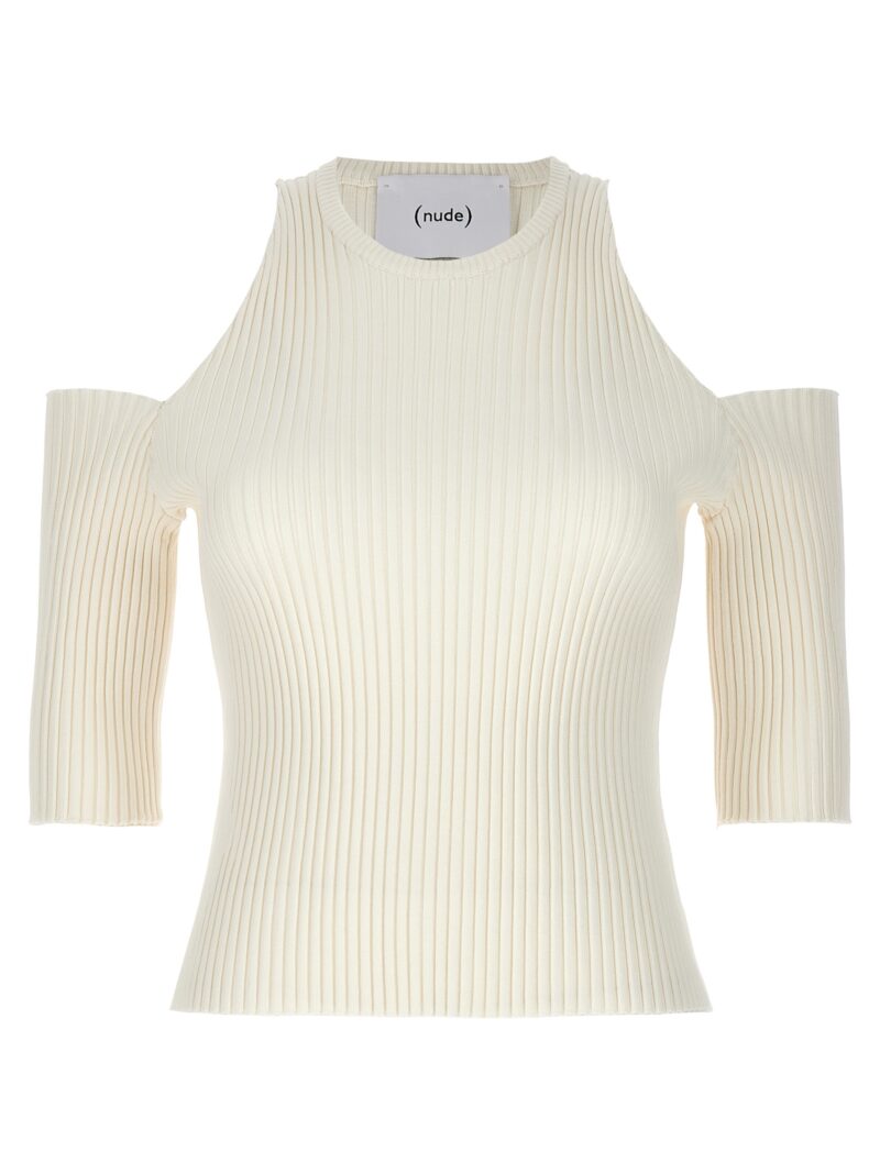 Cut-out knit top NUDE White