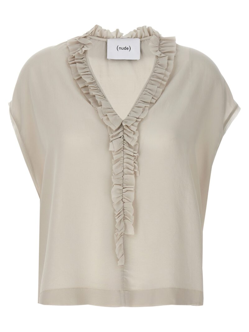 Ruffled silk blouse NUDE Beige