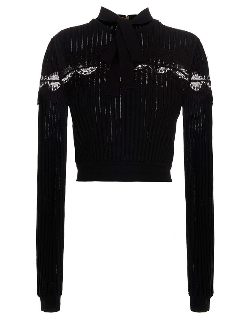 Bow lace sweater top ELIE SAAB Black