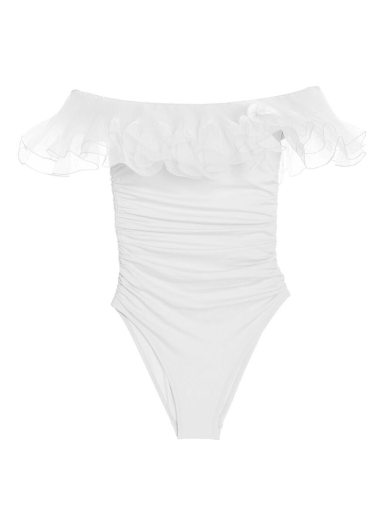 One-piece off-the-shoulder ruffles swimsuit GIAMBATTISTA VALLI White