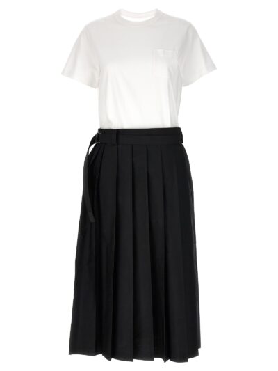 Pleated skirt dress SACAI White/Black