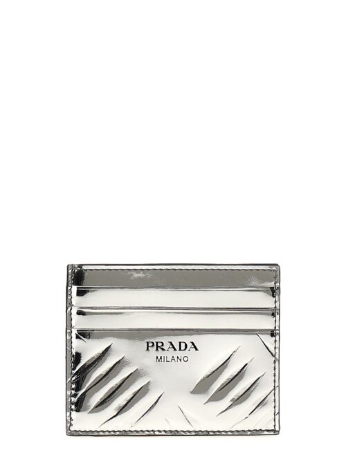 Embossed print card holder PRADA Silver