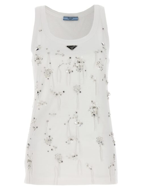 Logo crystal beaded top PRADA White