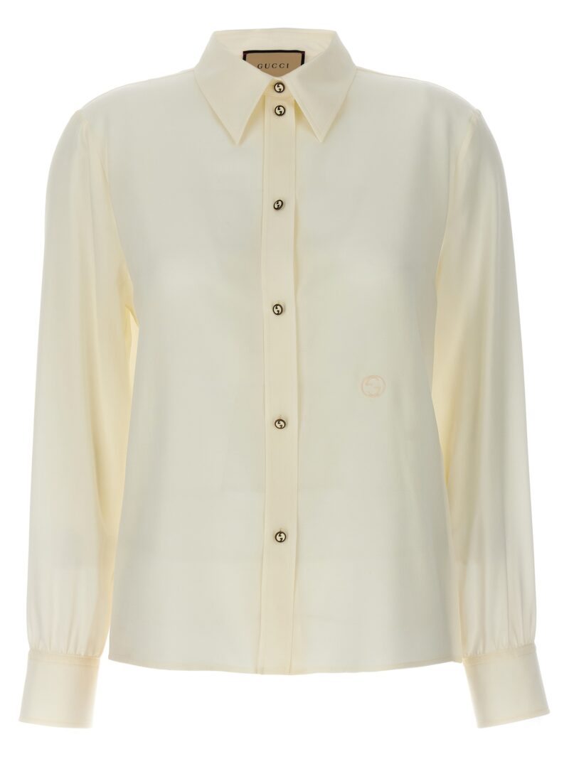 Crêpe de chine shirt with logo embroidery GUCCI White