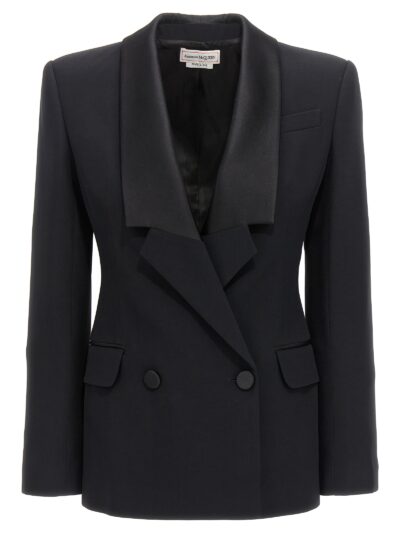 Double-breasted blazer with satin details ALEXANDER MCQUEEN Black