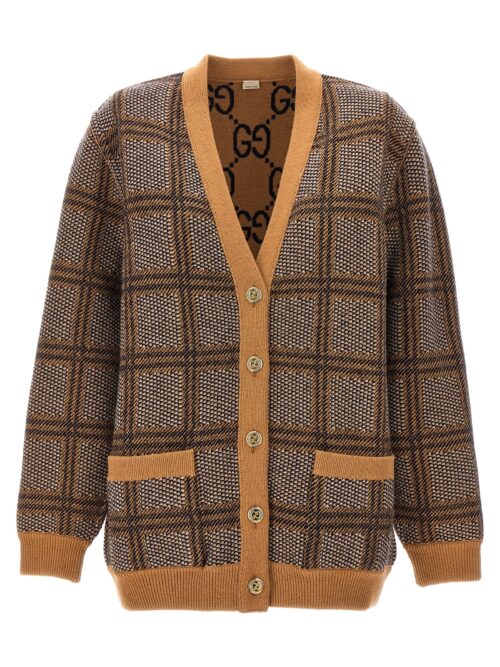 Check and 'GG' reversible cardigan GUCCI Beige