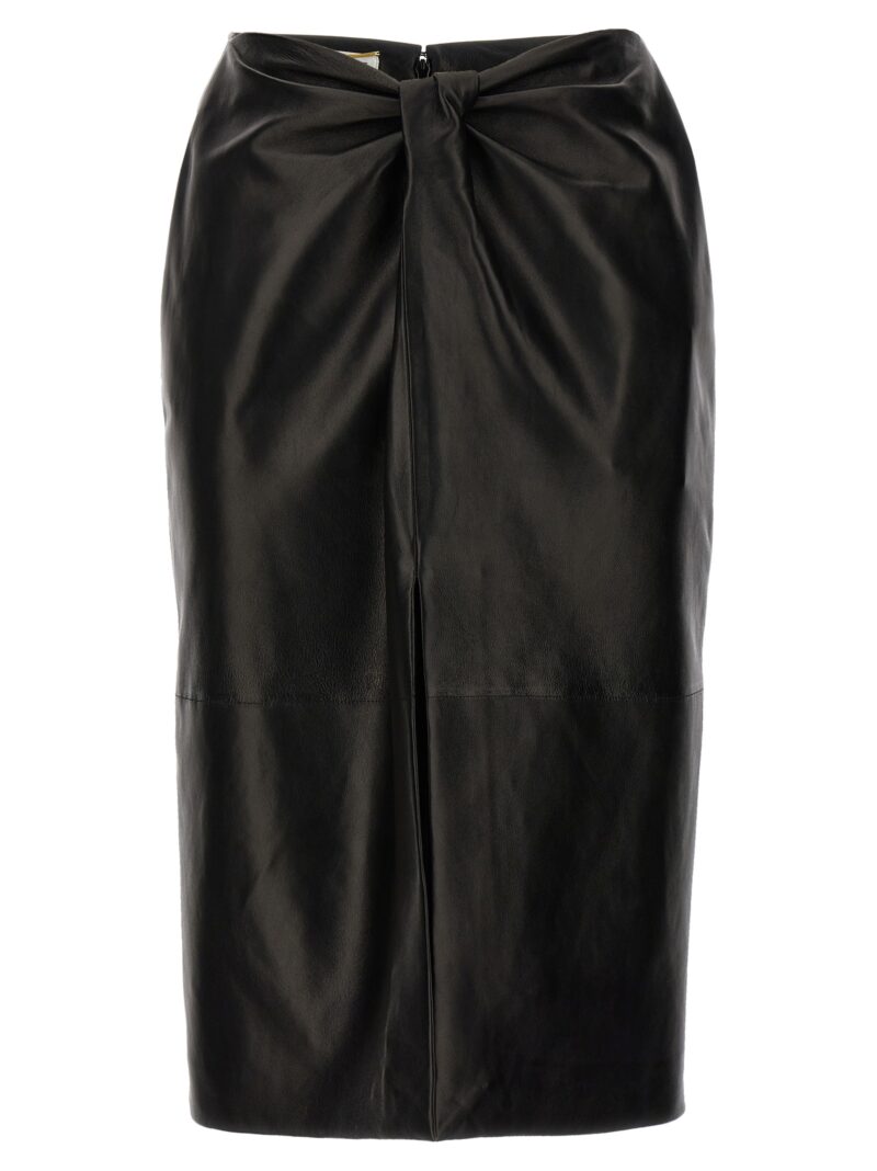 Ruched detail leather skirt SAINT LAURENT Black