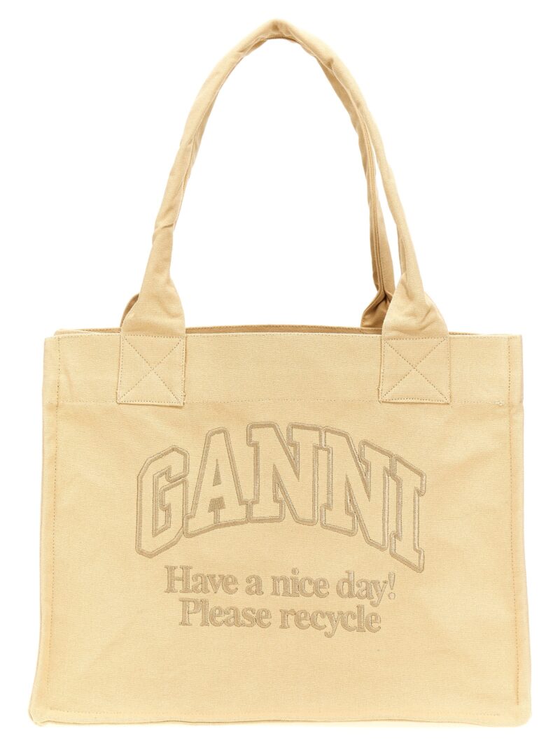 Logo embroidery shopping bag GANNI Beige