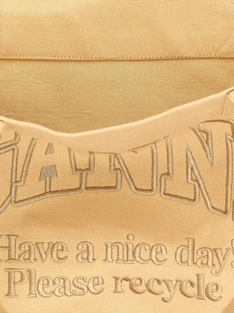 Logo embroidery shopping bag 100% cotton GANNI Beige