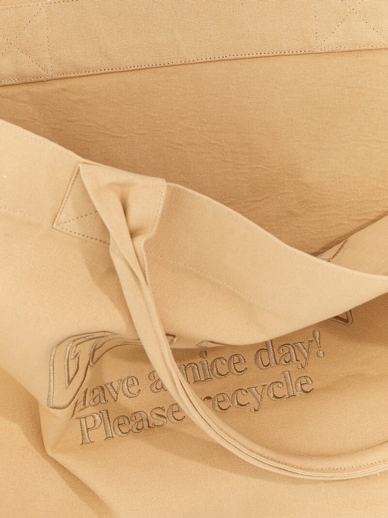 Oversized shopping bag with logo embroidery 100% cotton GANNI Beige