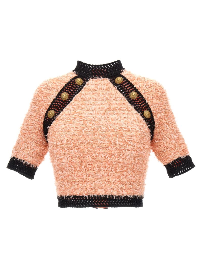 Logo button tweed top BALMAIN Pink