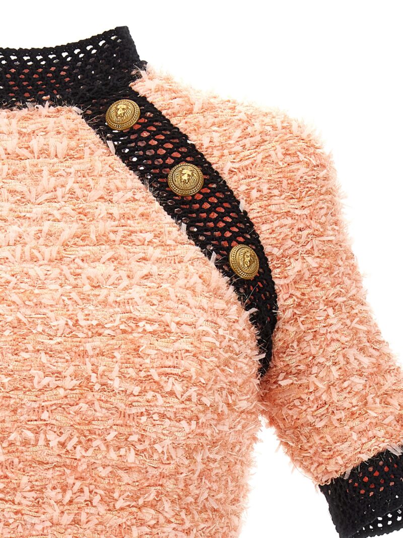 Logo button tweed top Woman BALMAIN Pink