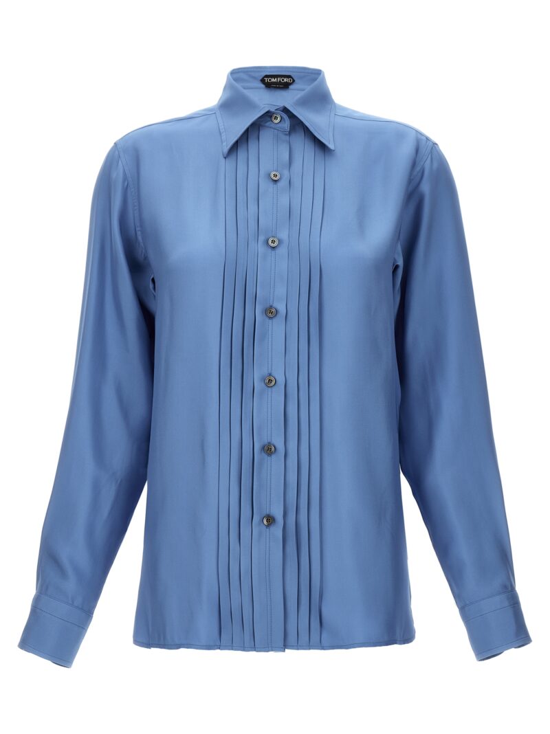 Pleated plastron shirt TOM FORD Light Blue