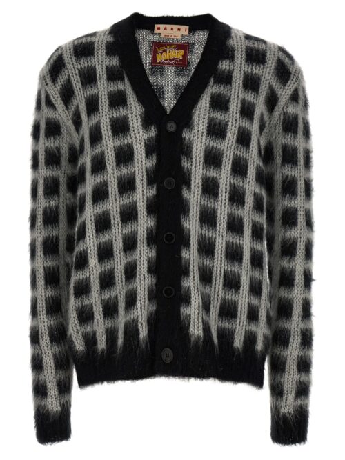 'Brushed Check Fuzzy Wuzzy' cardigan MARNI White/Black