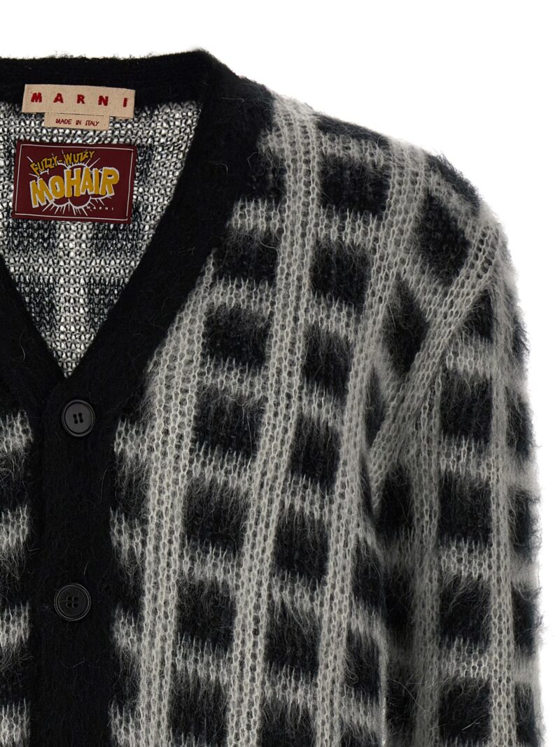 'Brushed Check Fuzzy Wuzzy' cardigan Man MARNI White/Black