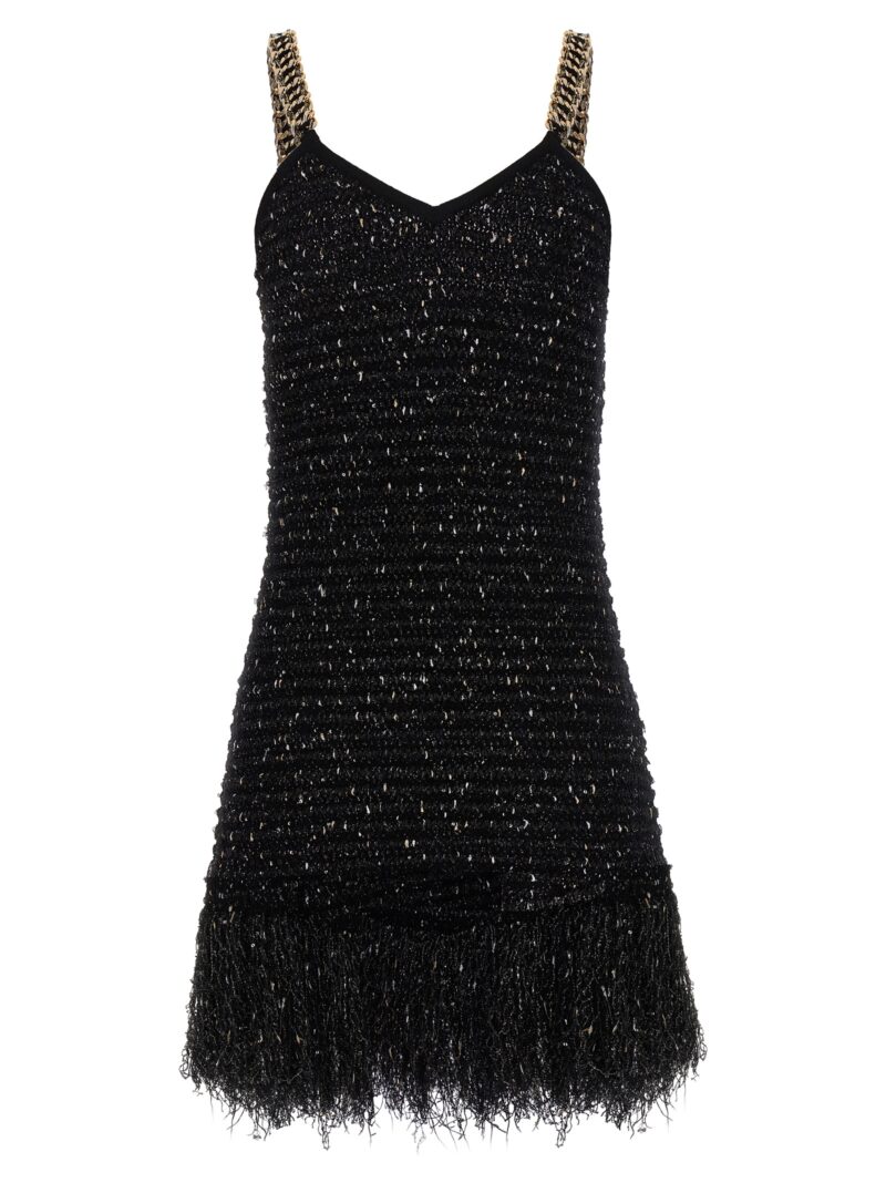 Fringed lurex tweed dress BALMAIN Black