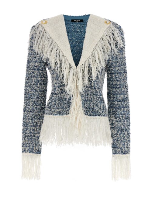 Fringed tweed jacket BALMAIN Light Blue