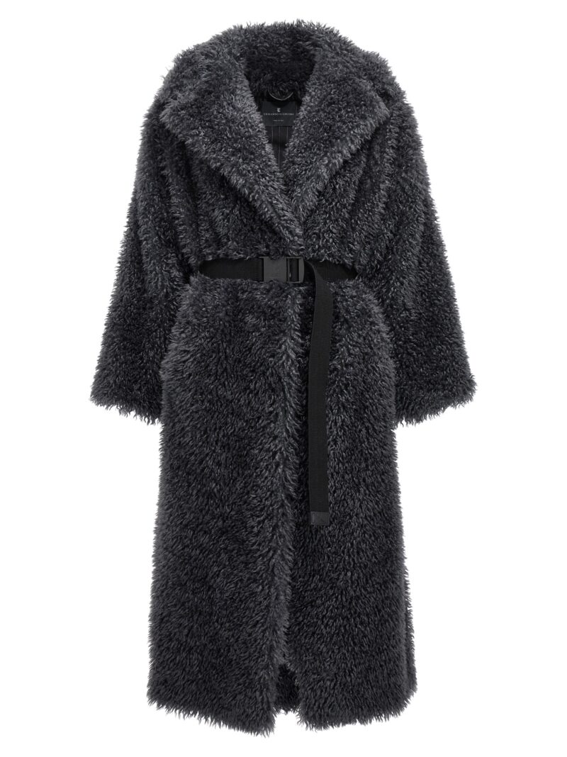 Belted fake fur coat ERMANNO SCERVINO Gray