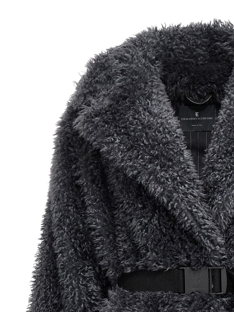 Belted fake fur coat Woman ERMANNO SCERVINO Gray